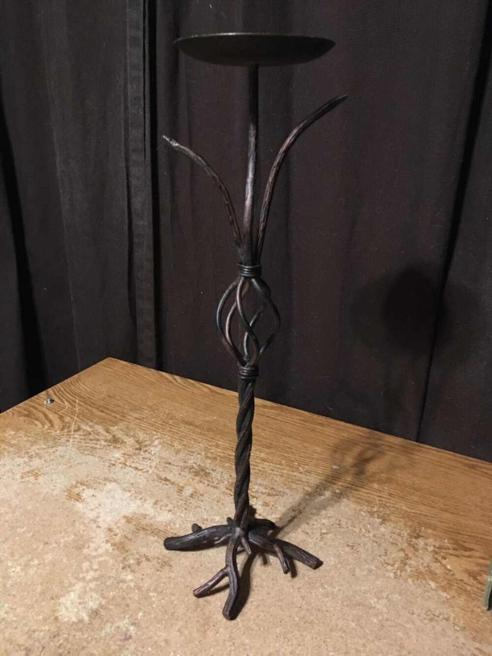 RUSTIC METAL BRONZE & BLACK BRANCH CANDLESTICK 18"
